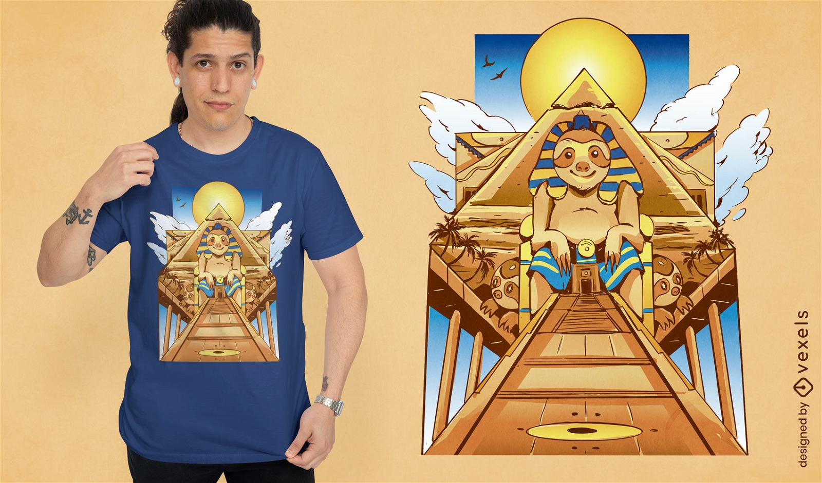Diseño de camiseta sphynx perezoso egipcio