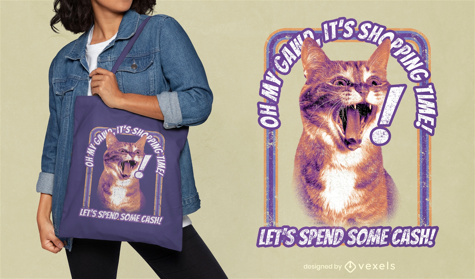 Design de sacola de gato de tempo de compras