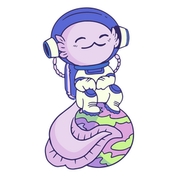 Astronauten-Axolotl-Cartoon, der auf dem Globus sitzt PNG-Design