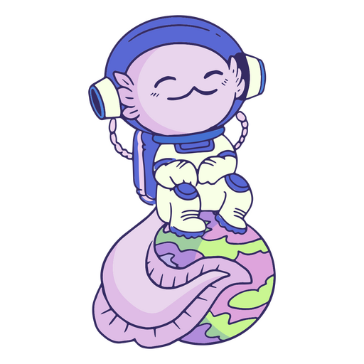 Astronaut axolotl cartoon sitting on globe PNG Design