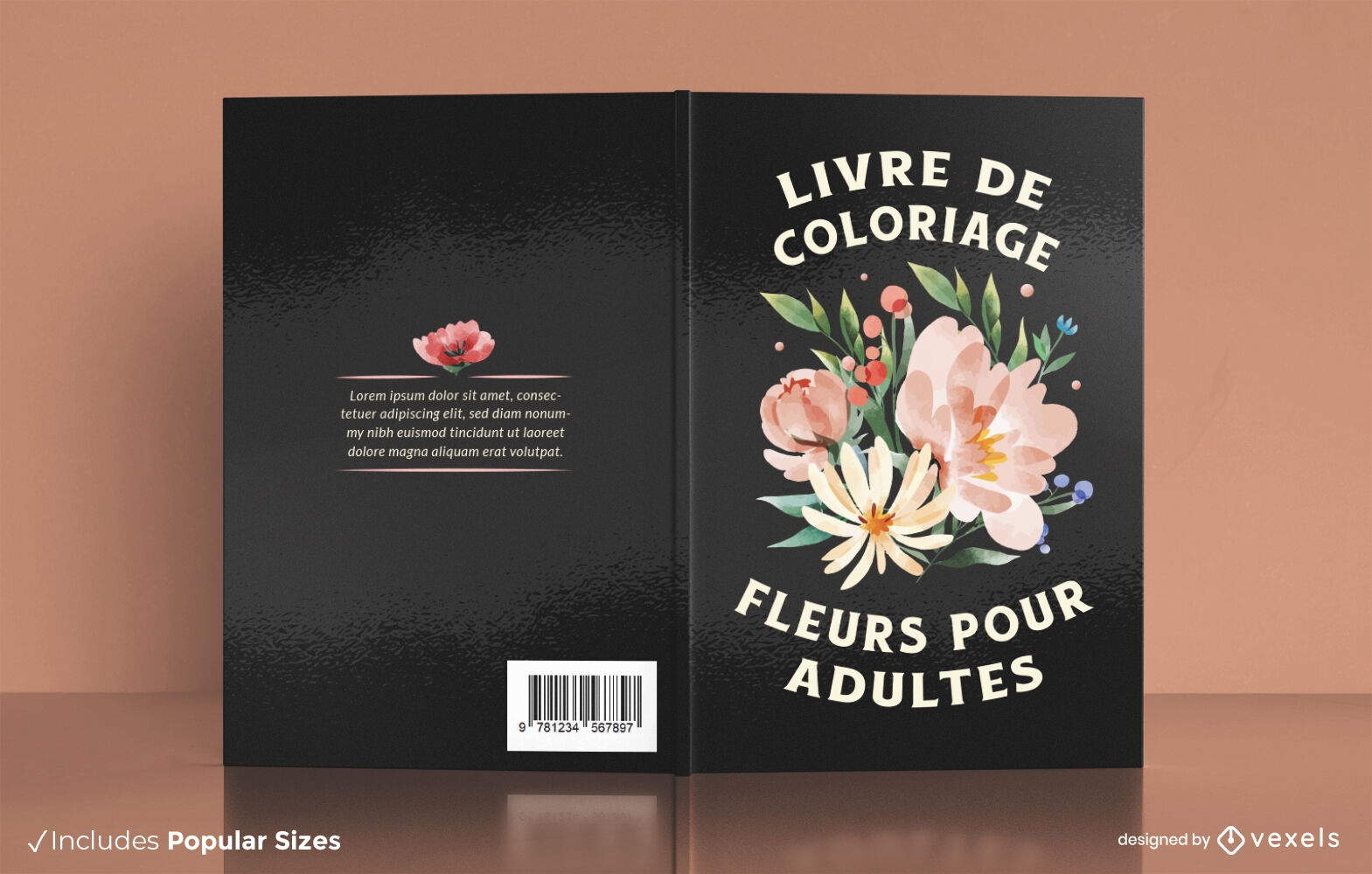Design de capa de livro de flores e folhas em aquarela