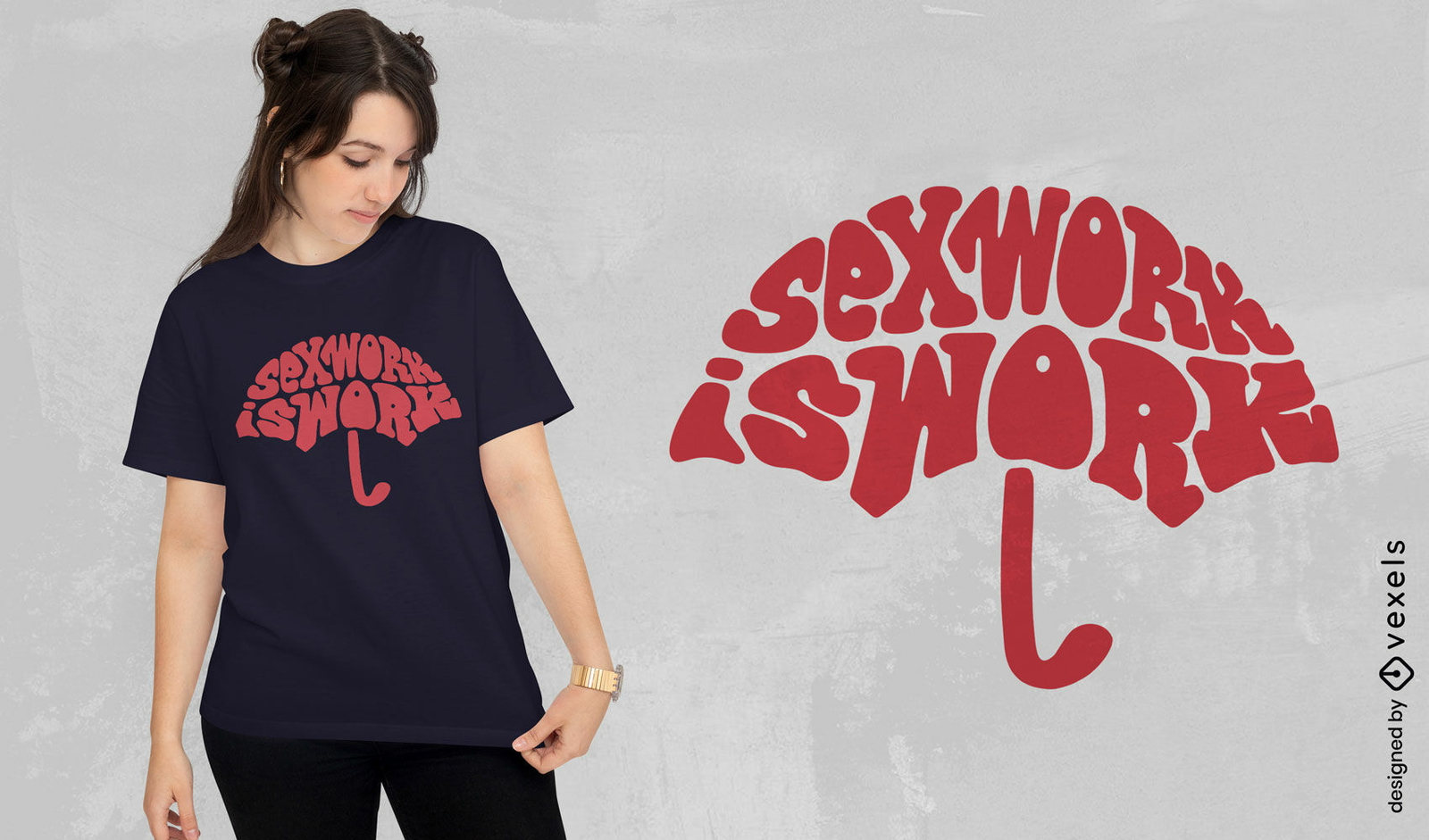 Cita de trabajo sexual en diseño de camiseta de paraguas.