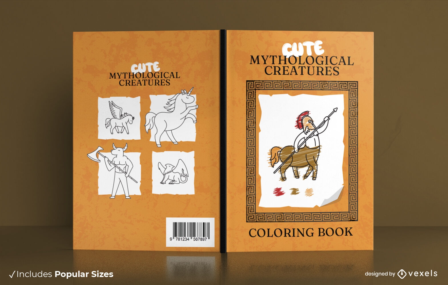 Diseño de portada de libro de criaturas mitológicas.