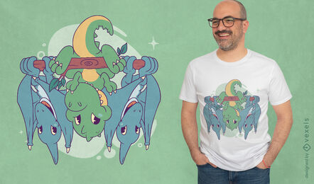 Dinossauros fofos no design de camiseta de galho