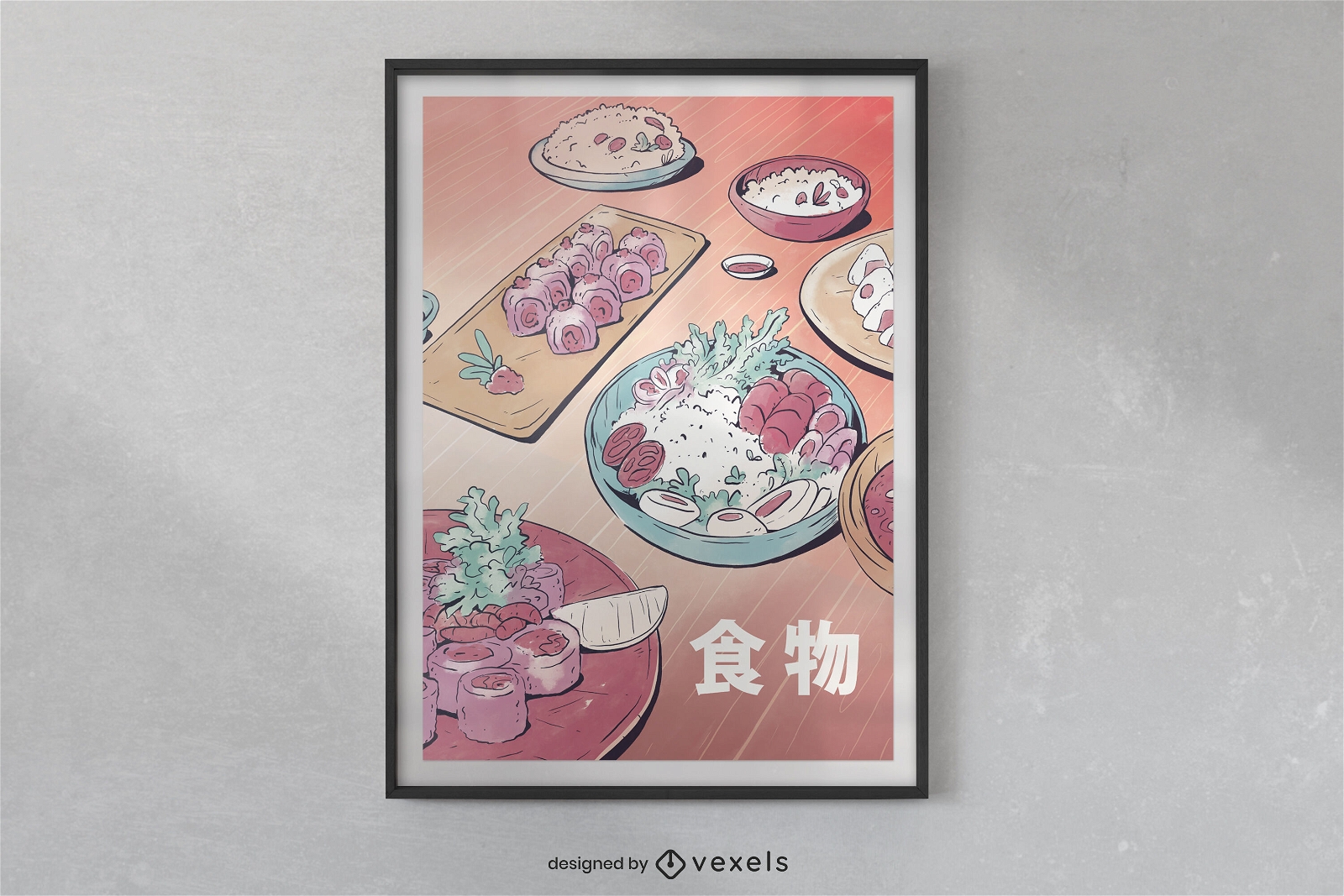 Diseño de carteles de comida asiática.