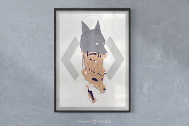 Design de cartaz de caveira de lobo