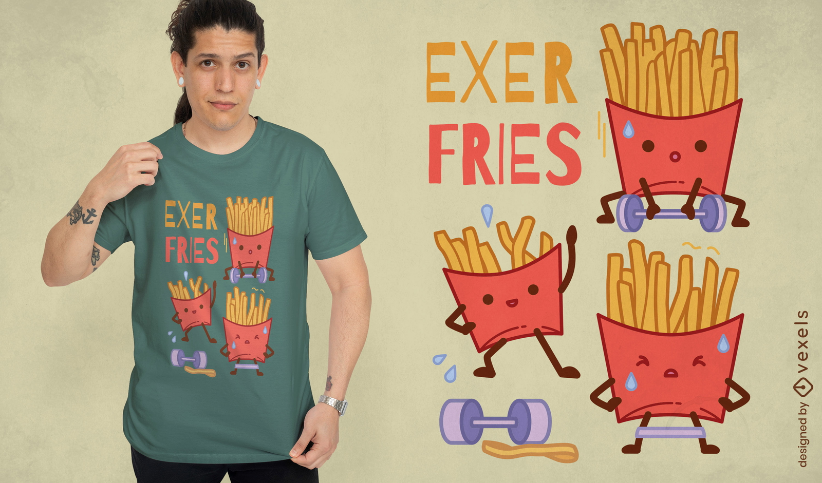 Pommes-Frites, die Übungs-T-Shirt-Design tun