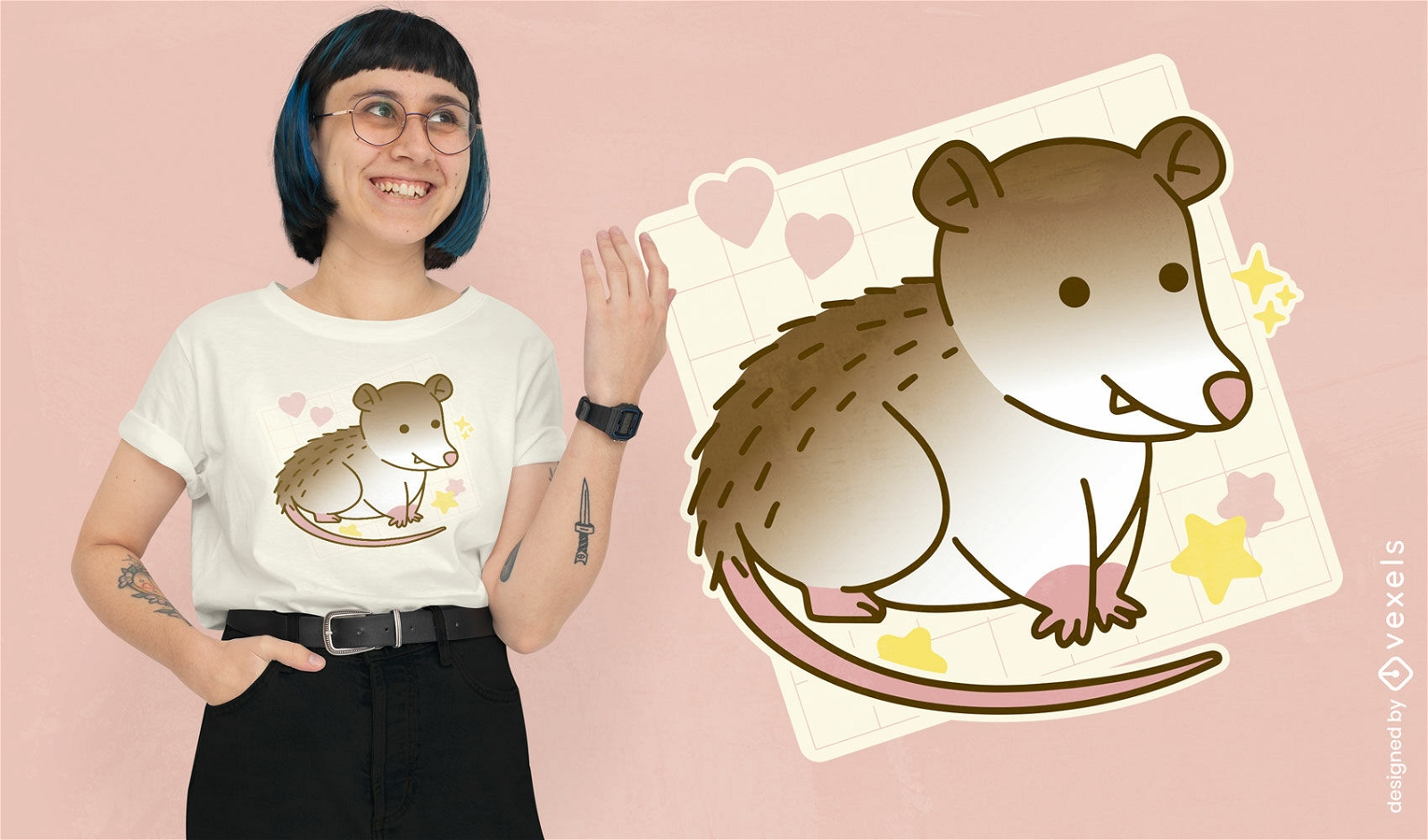 Lindo diseño de camiseta de dibujos animados de animales de zarigüeya