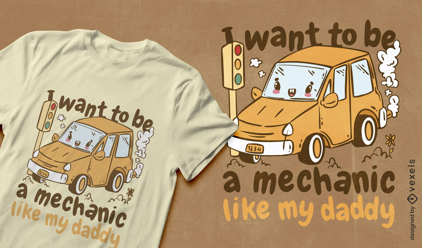 Niedliches Cartoonauto, das T-Shirt Design fährt