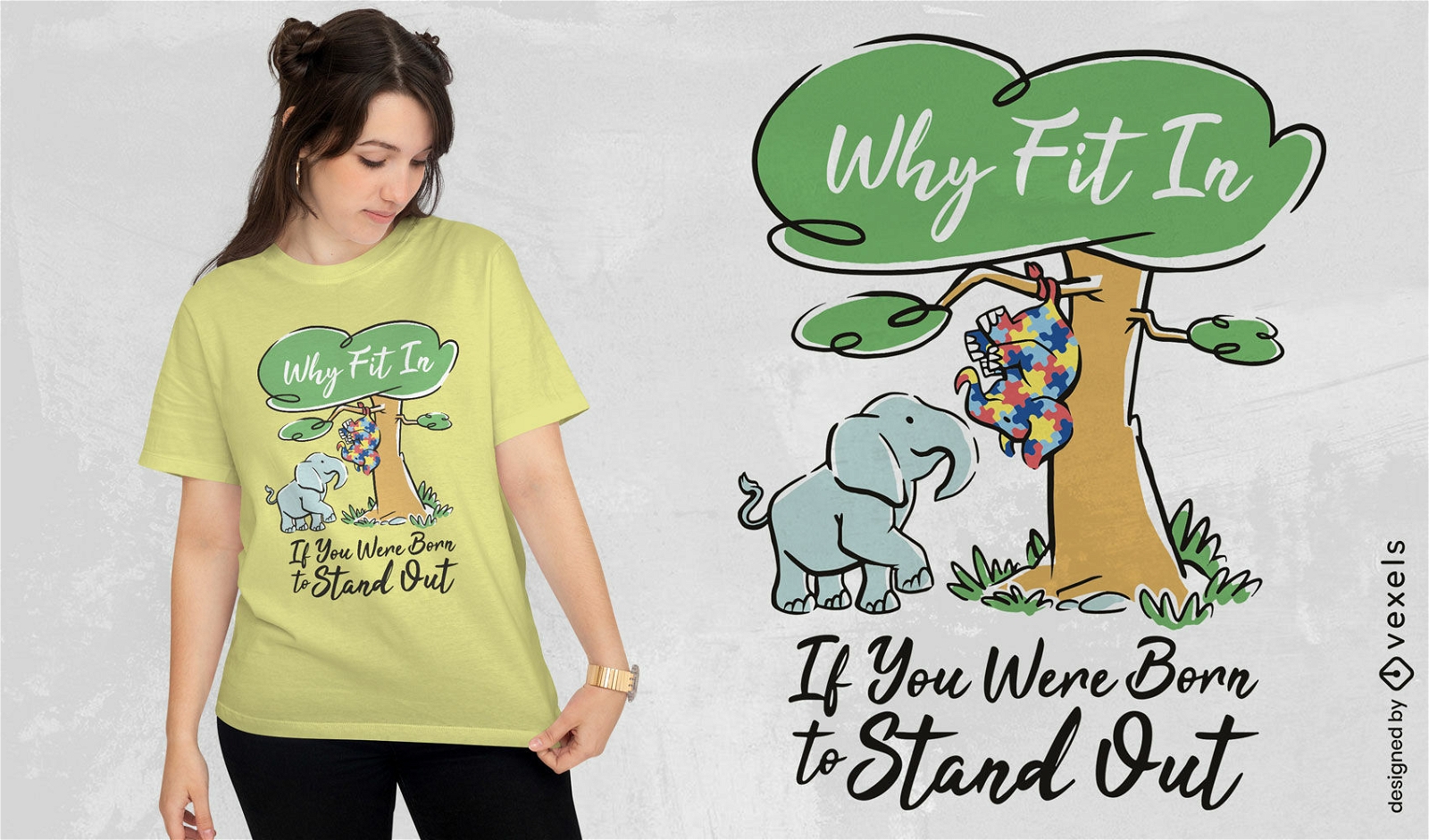Animais elefantes em design de camiseta de árvore