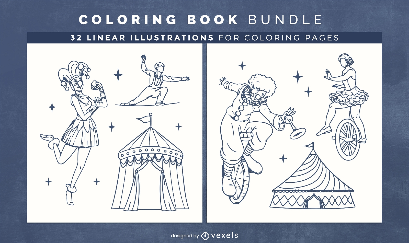 Design de páginas de livro para colorir de circo