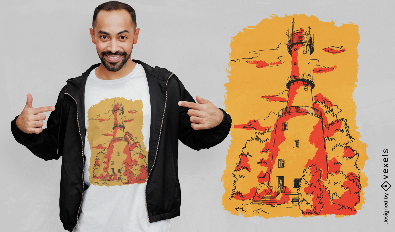 Torre do farol com design de camiseta de árvores