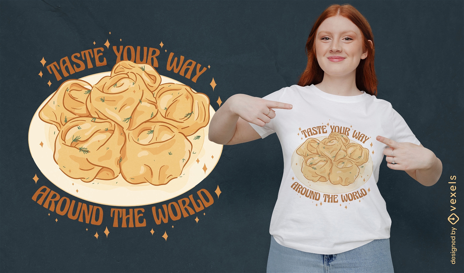 Prove o seu caminho ao redor do design de camiseta de comida do mundo
