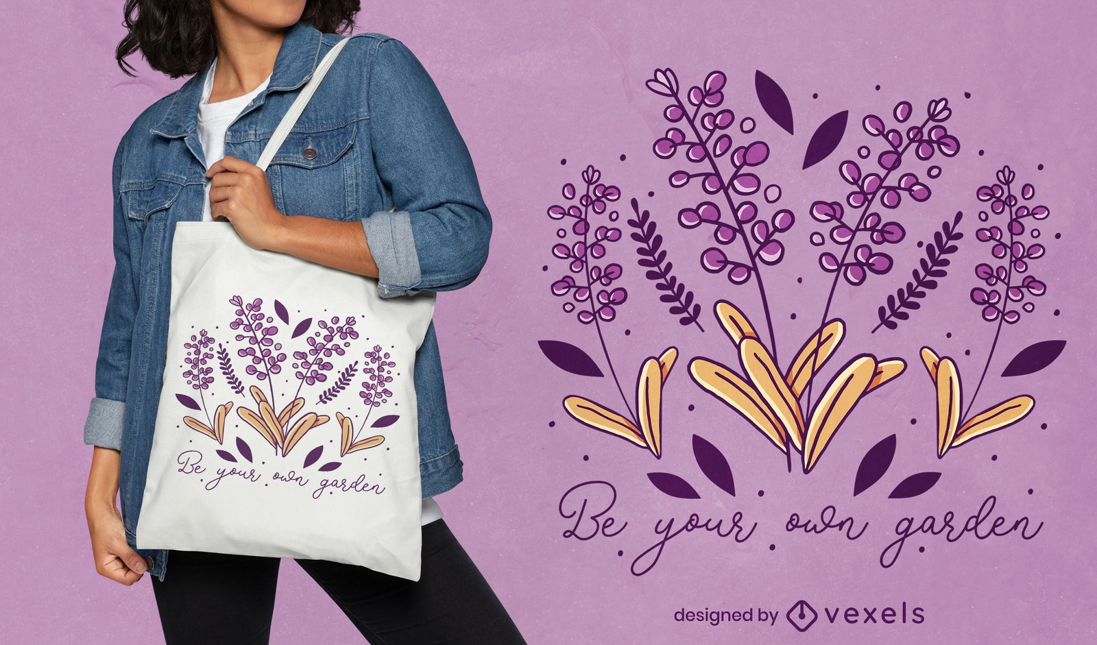 Diseño de bolso de mano con cita de flores de lavanda