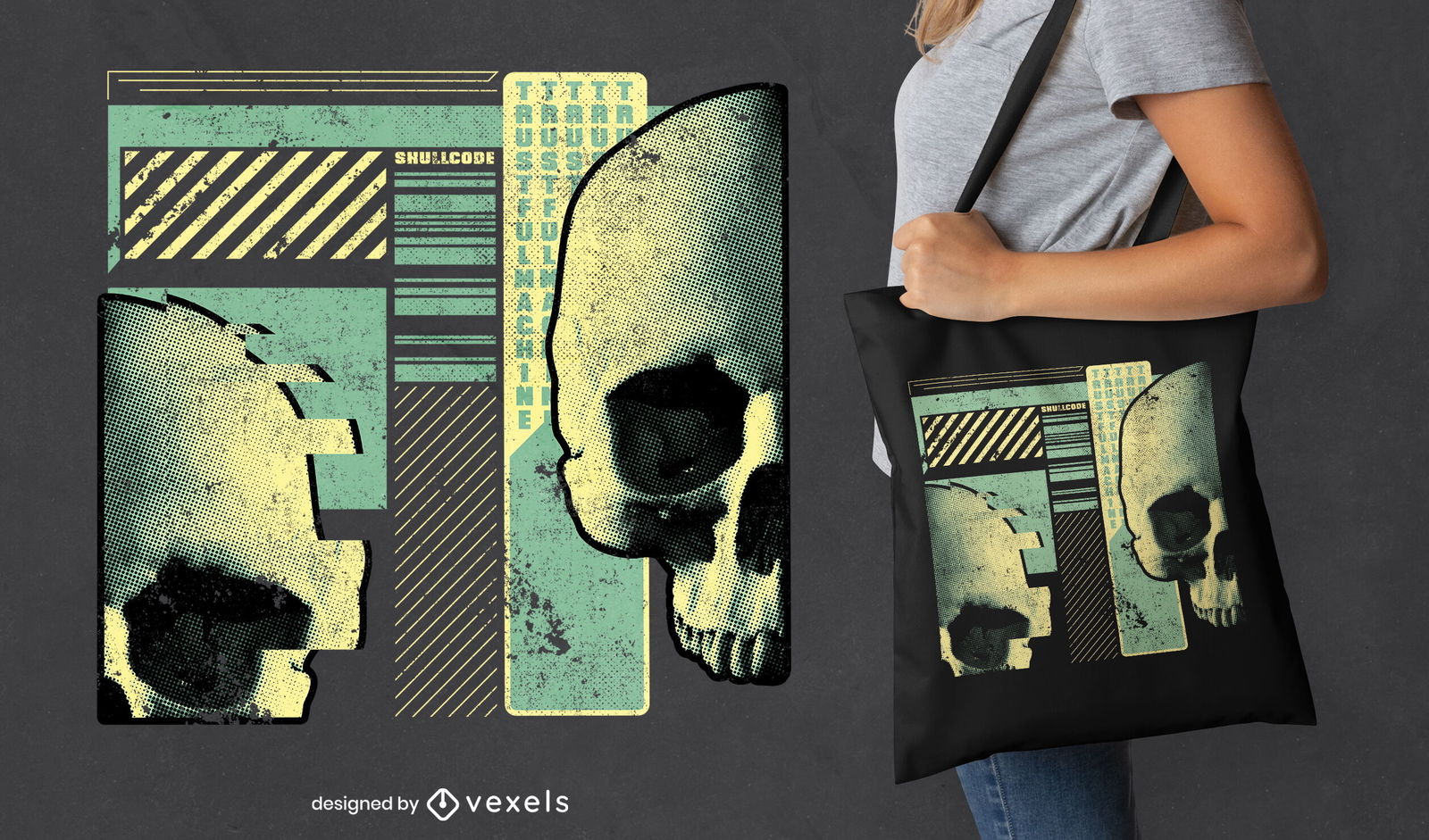 Diseño de bolso tote con código de calavera