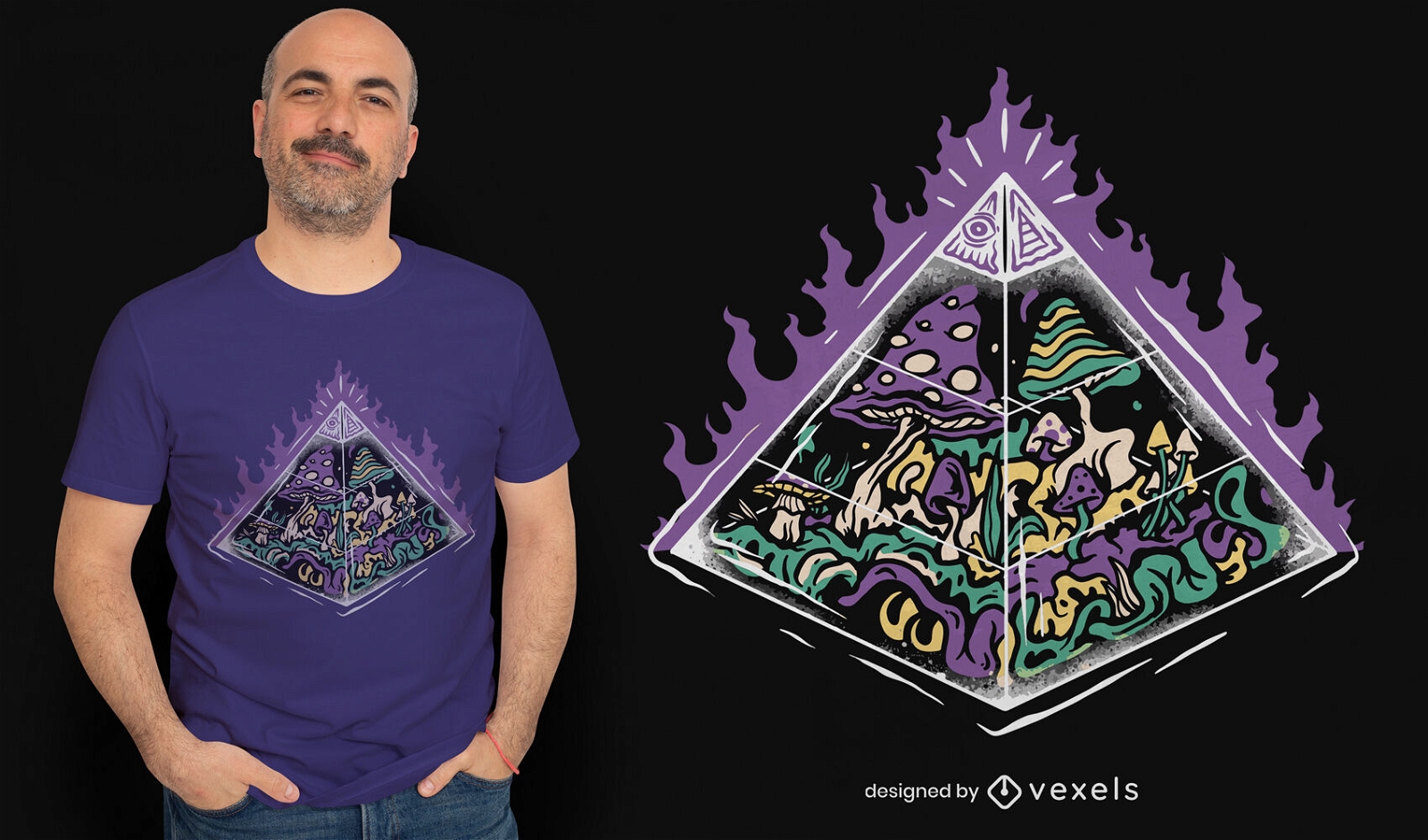 Pyramid with mushrooms t-shirt design