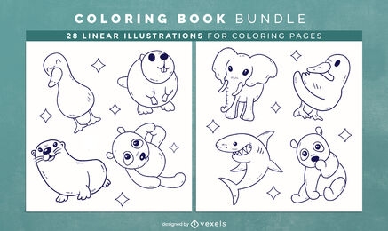 Animais fofos design de páginas de livro para colorir