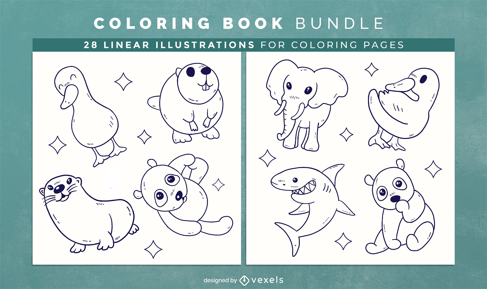 Cute animals coloring book pages design