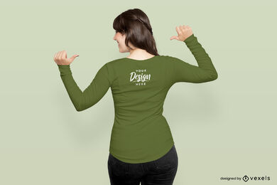 Model pointing back long sleeve t-shirt mockup