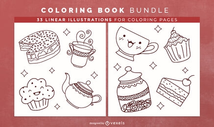 Tea time coloring book pages design