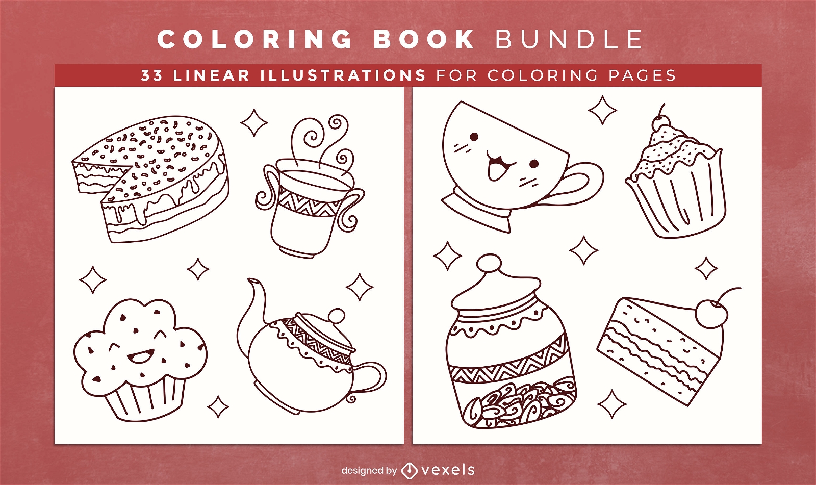 Diseño de páginas de libros para colorear a la hora del té