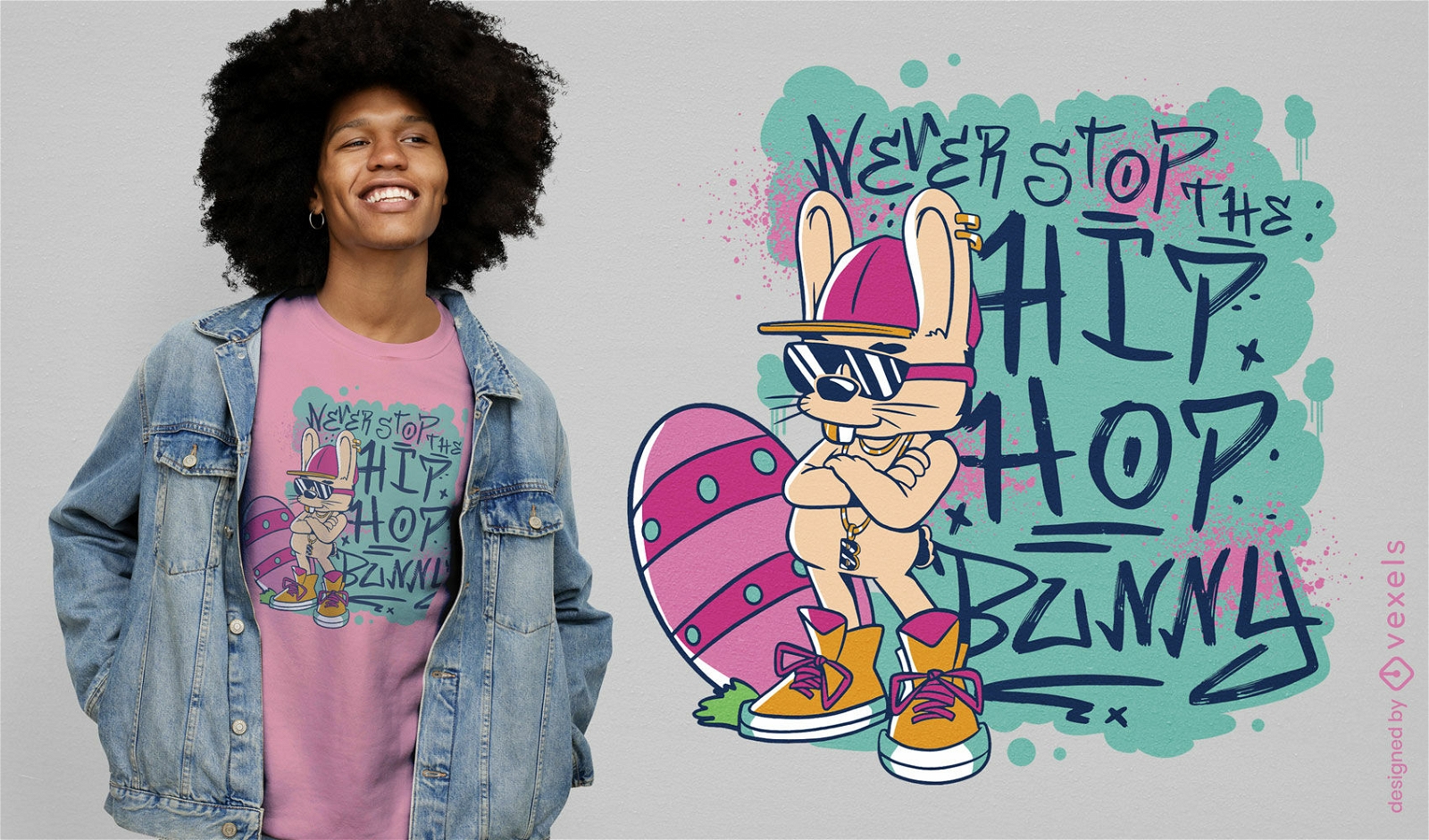 Design de camiseta animal de coelho hip hop