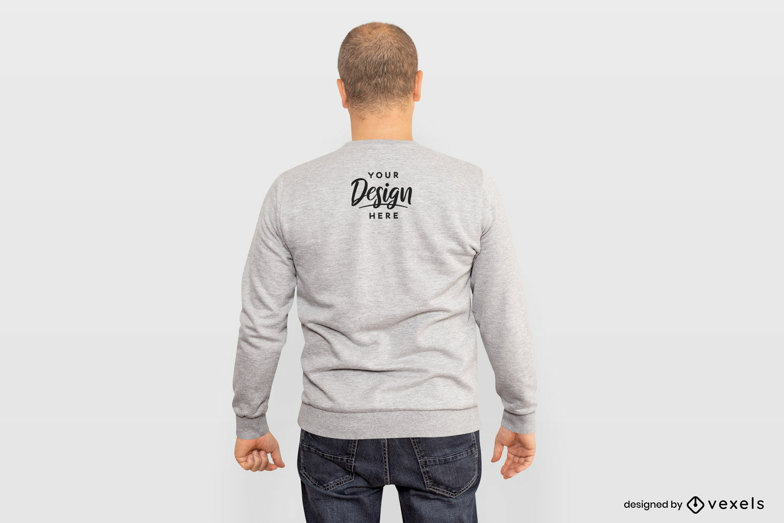 Graues Sweatshirt-Modell mit männlichem Rücken