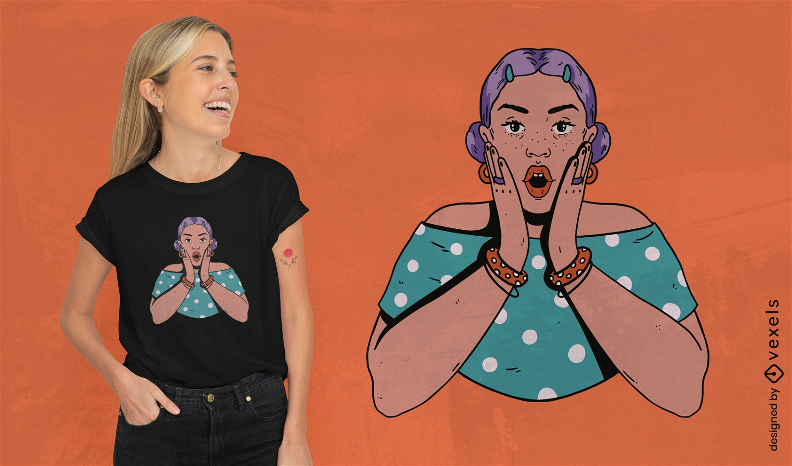 Surprised woman vintage t-shirt design