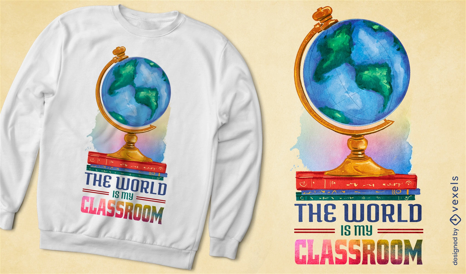Globus auf Stapel B?cher T-Shirt-Design