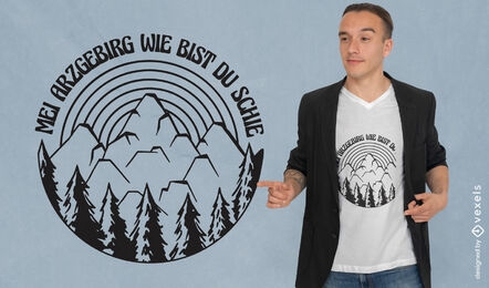 Design de camiseta de montanha e pinheiros