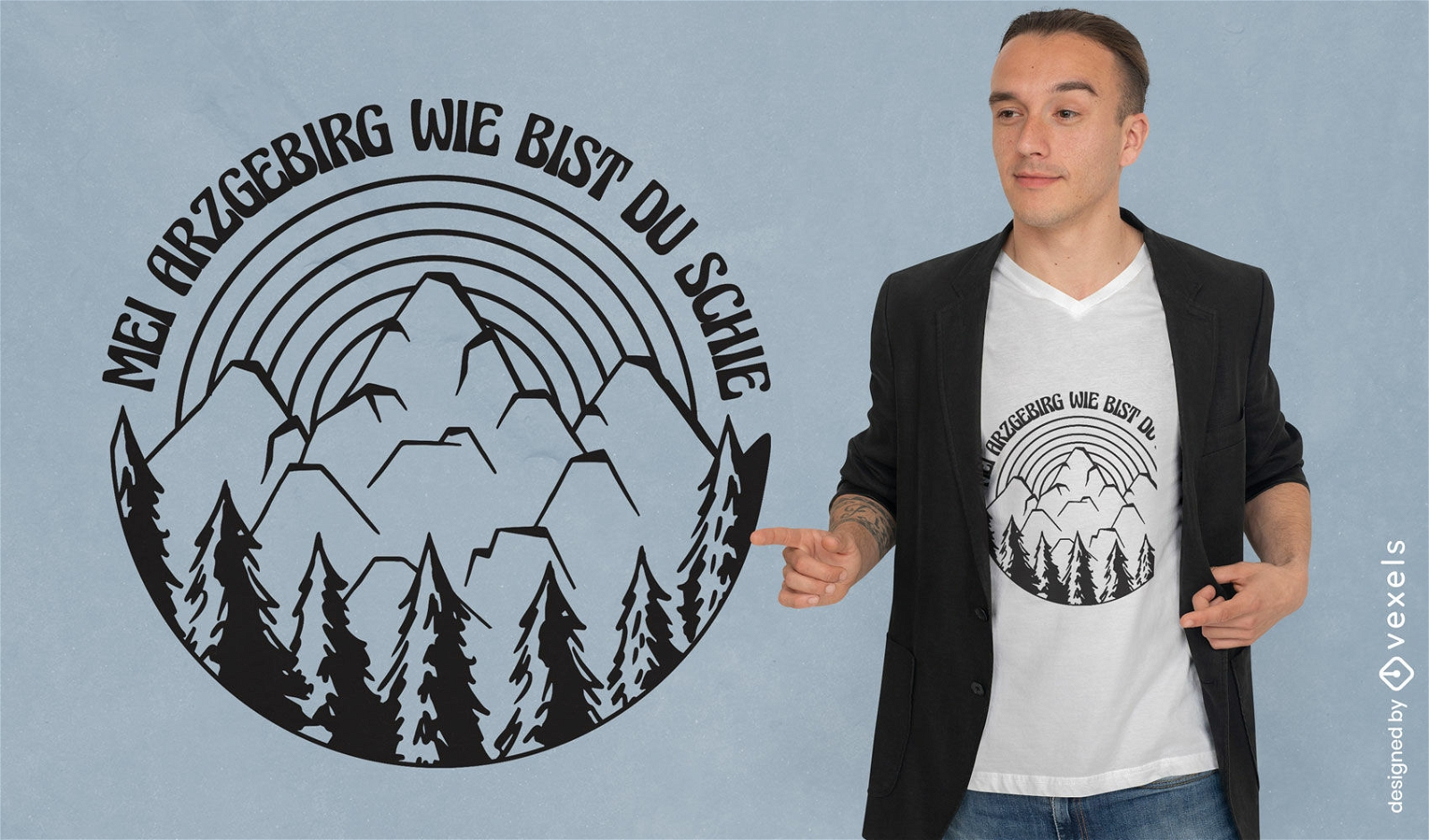 Mountain and pine trees t-shirt design