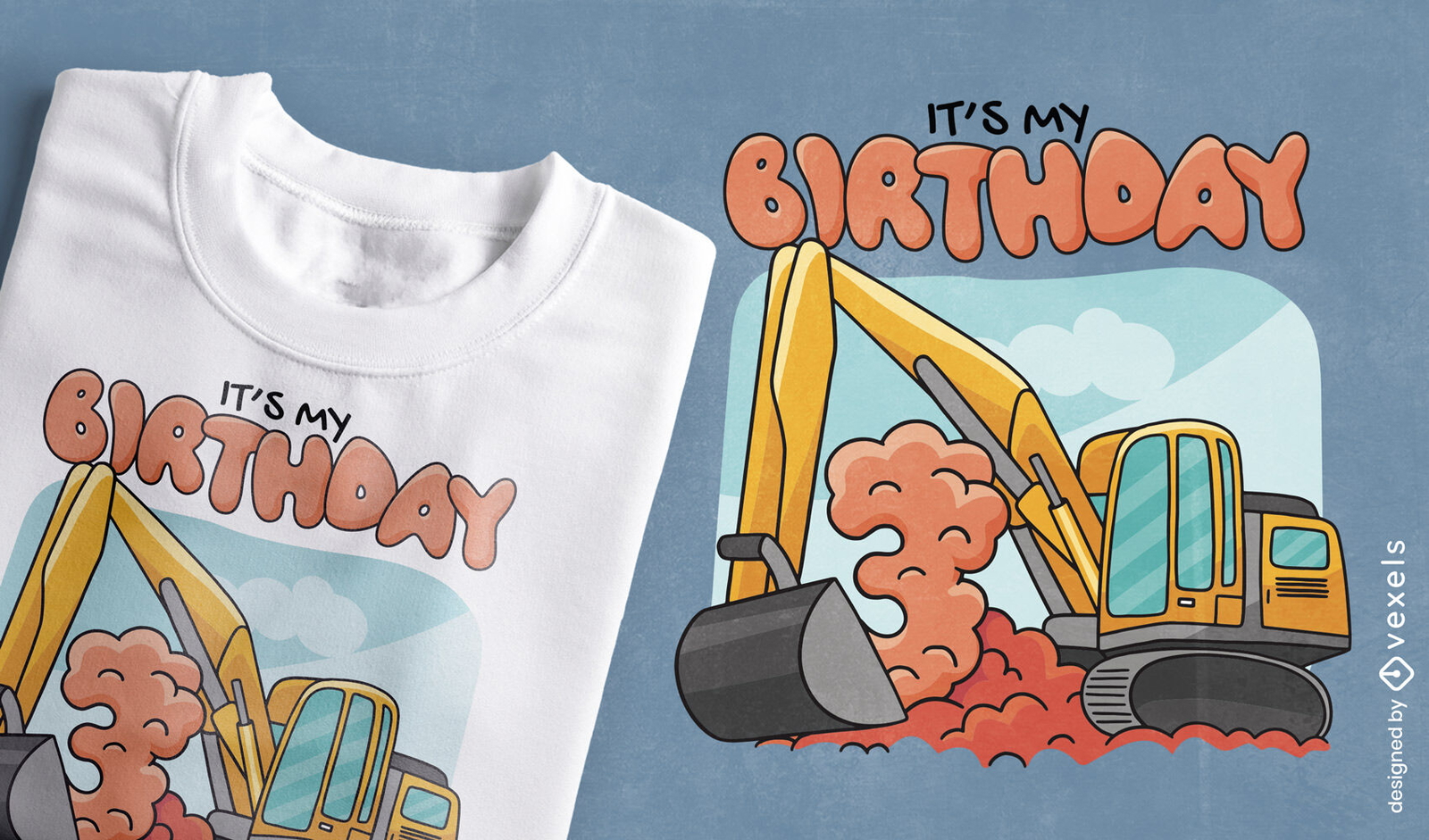 Diseño de camiseta de tercer cumpleaños de excavadora