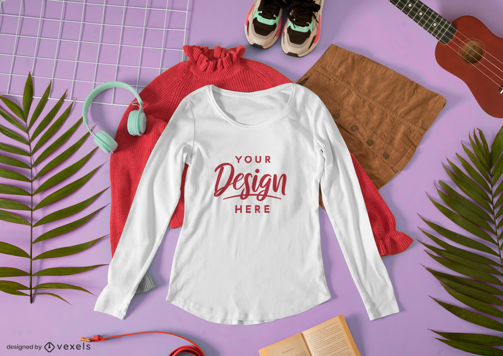 Boho outfit long sleeve t-shirt mockup