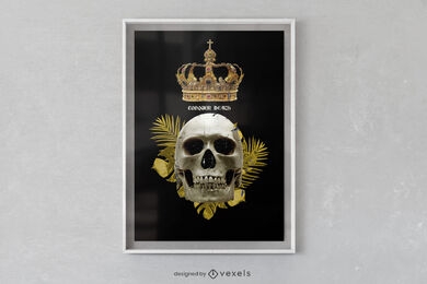 Crânio de rei com design de cartaz de coroa