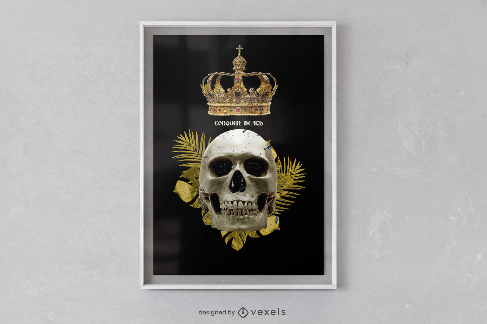 Calavera de rey con diseño de cartel de corona.