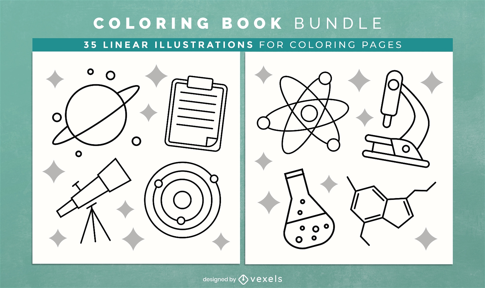 Design de páginas de livro para colorir de ciência