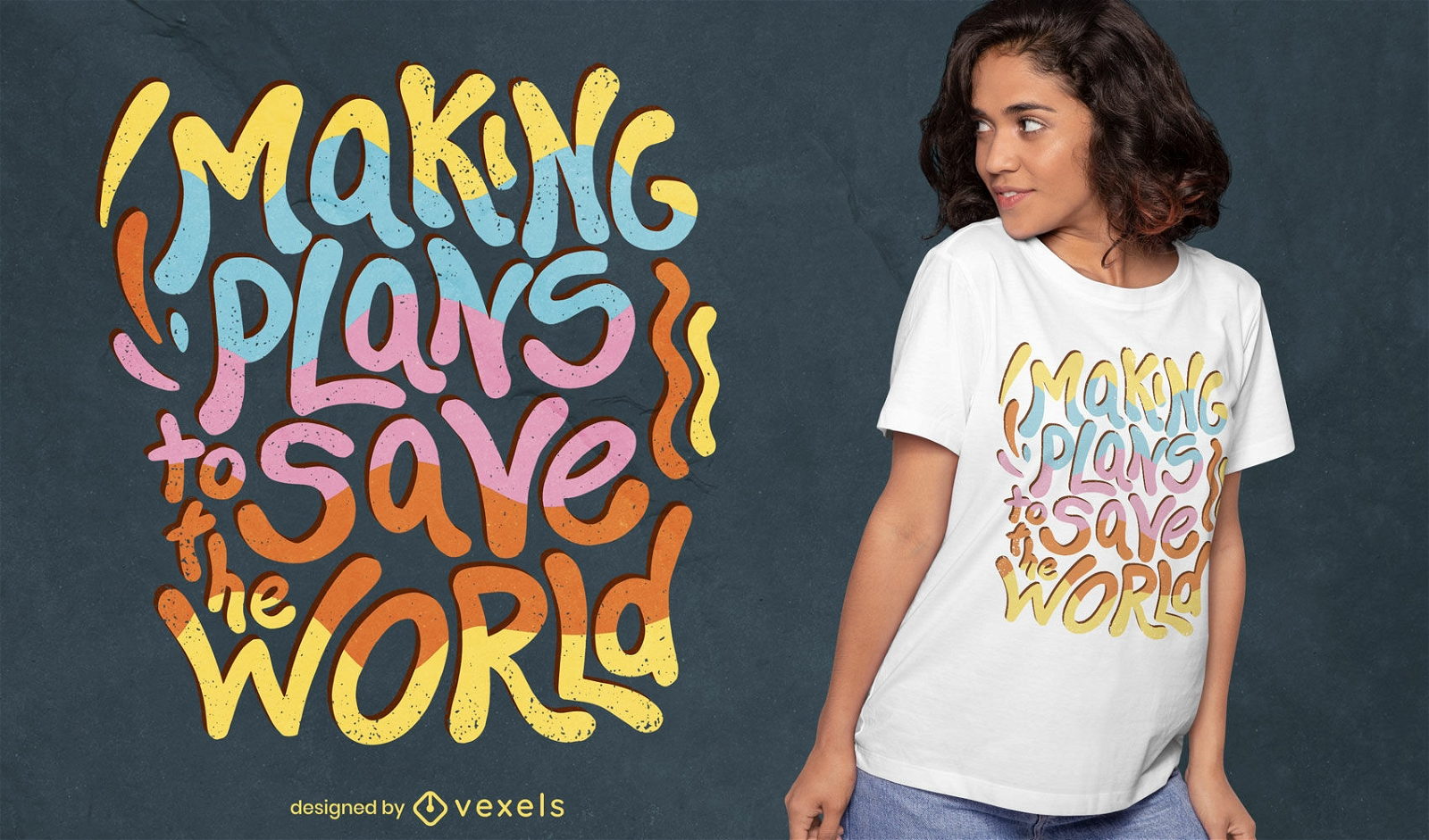 Speichern Sie die Welt, die T-Shirt-Design beschriftet