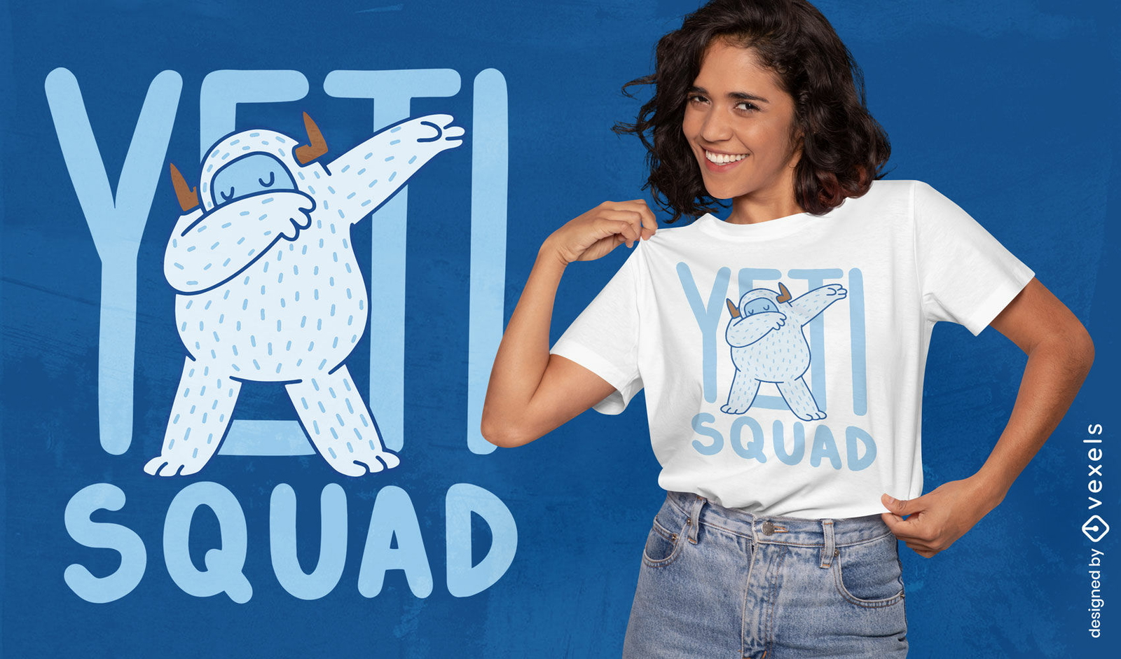 Diseño de camiseta de dibujos animados divertidos de escuadrón yeti