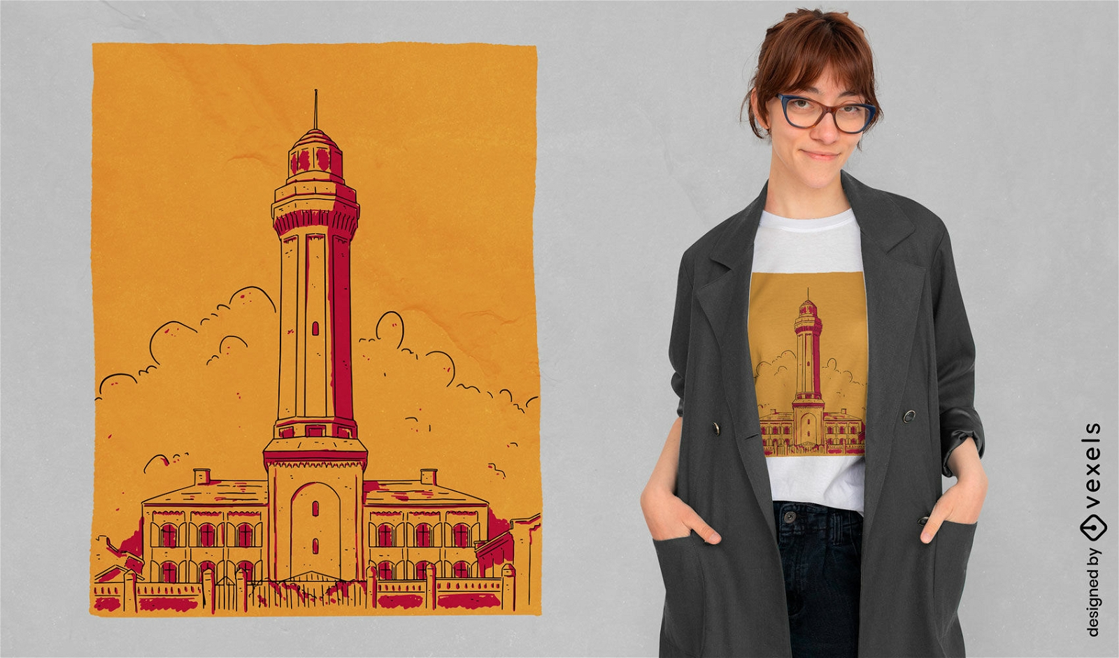 Hand drawn lighthouse t-shirt design