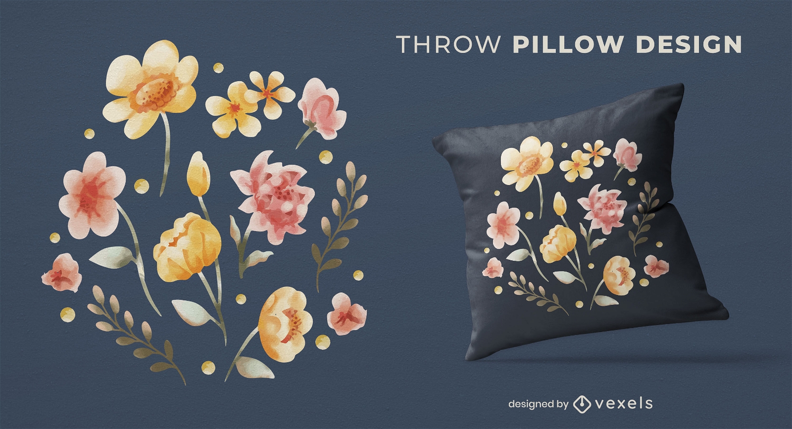 Diseño de almohada de tiro de flores silvestres de acuarela