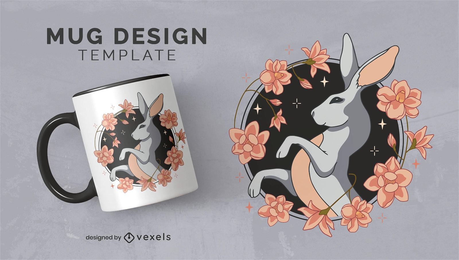 Dark floral rabbit mug design