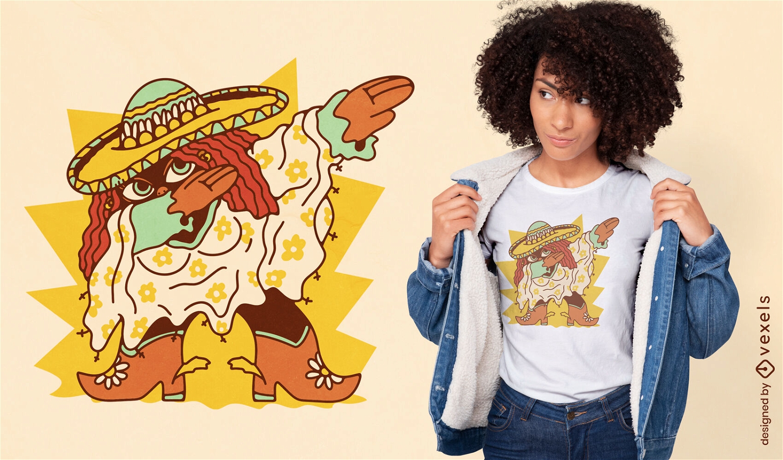 Mexican woman dabbing t-shirt design