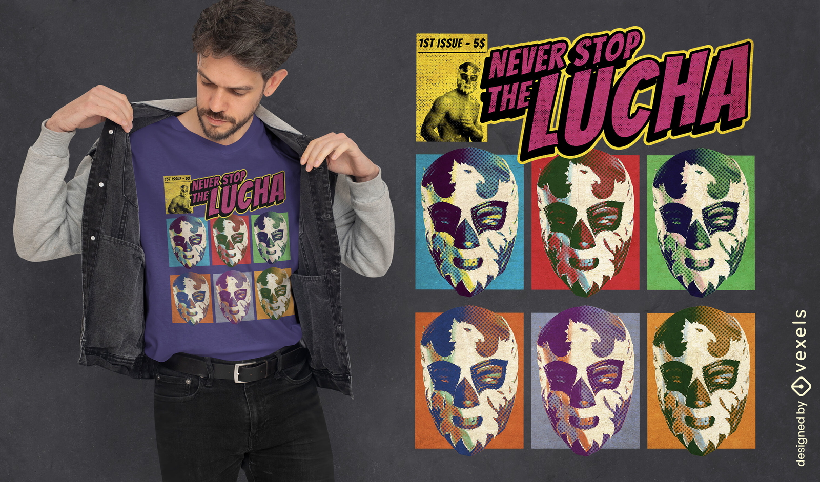 Camisa mexicana de máscaras esportivas lucha libre psd