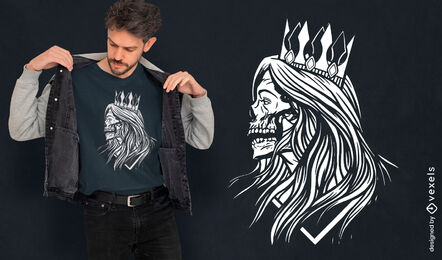 Rainha esqueleto com design de t-shirt de coroa