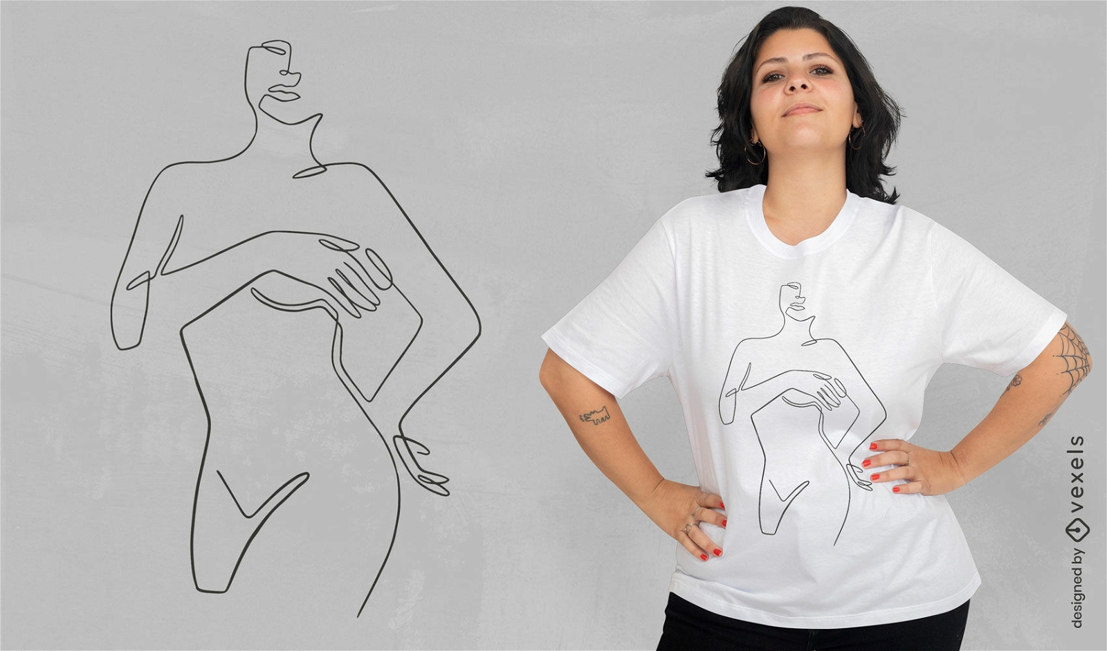 Diseño de camiseta de línea continua de cuerpo de mujer.