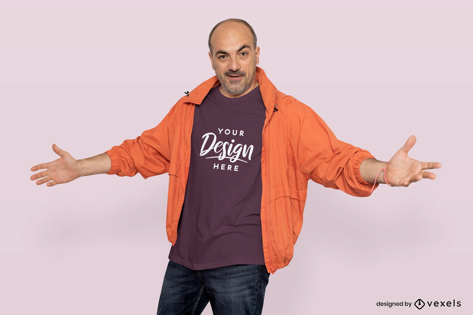 Male model in orange jacket t-shirt mockup