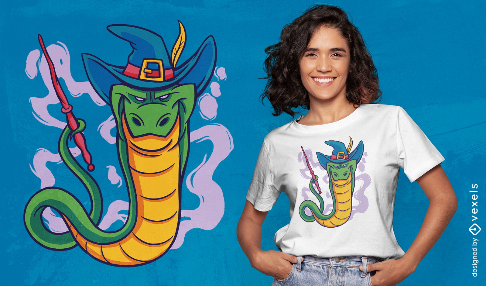 Design de camiseta de desenho animado de mago de cobra