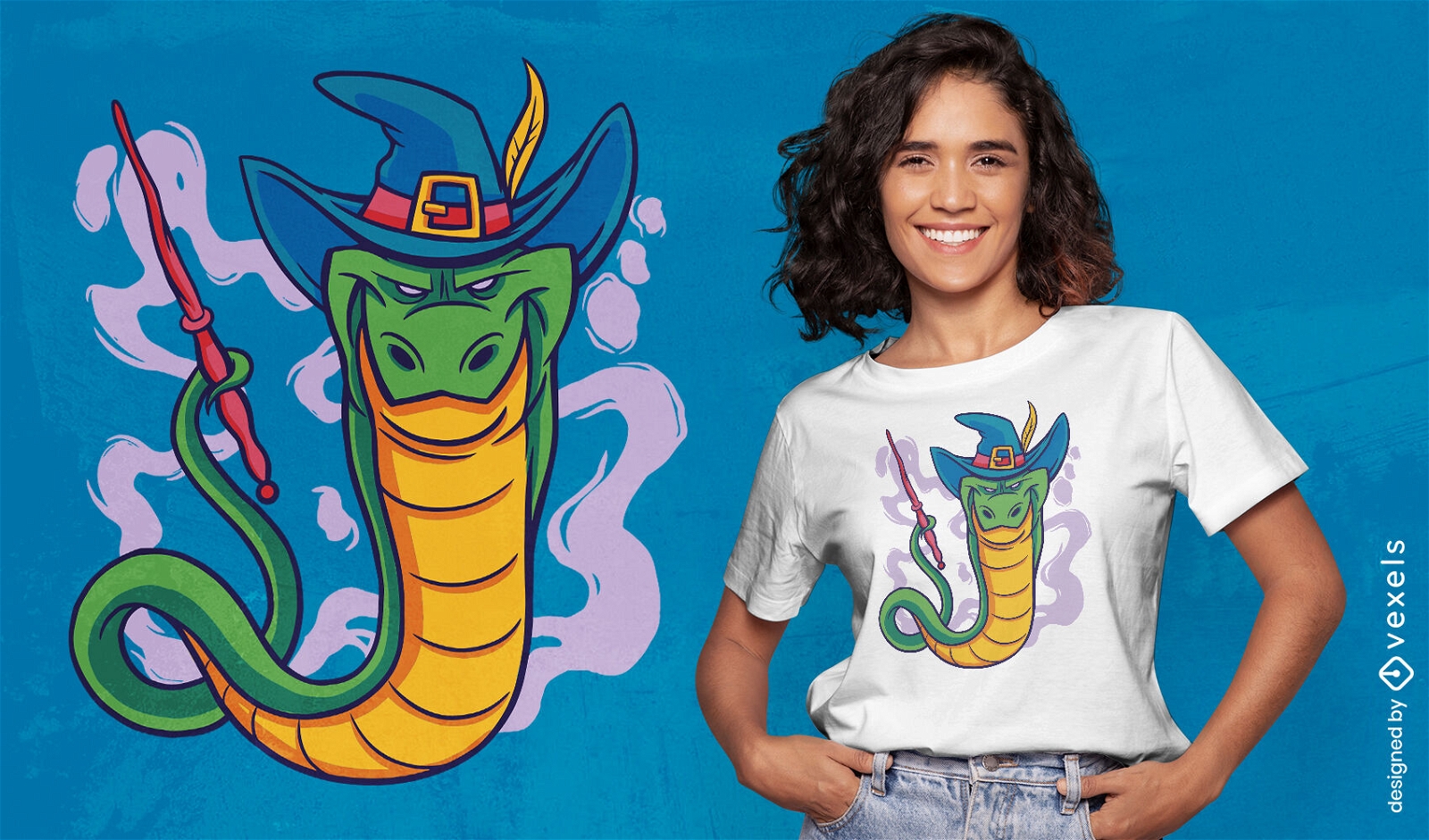 Diseño de camiseta de dibujos animados de animales de mago de serpiente