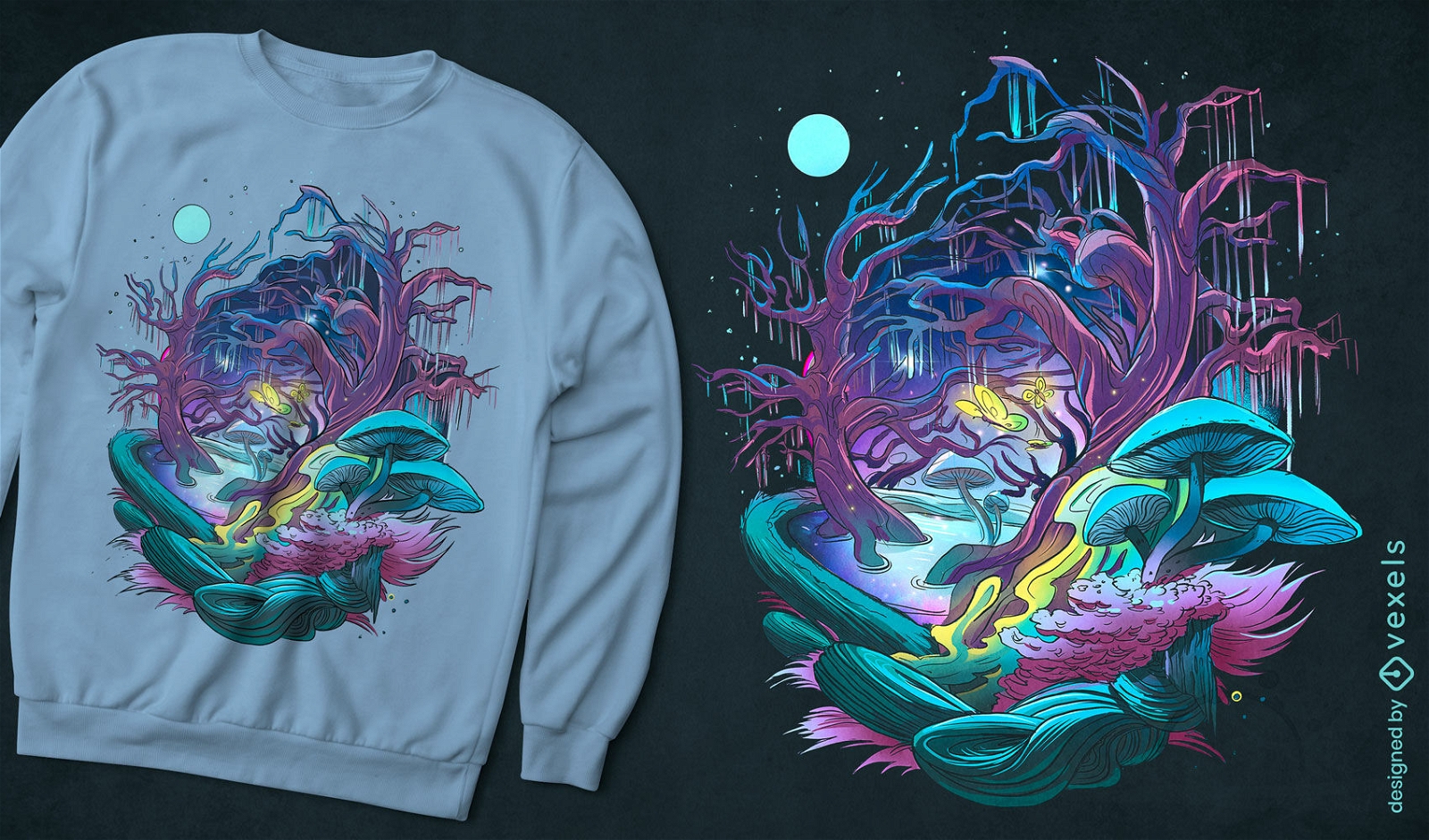 Fantasy forest mushroom and trees t-shirt design