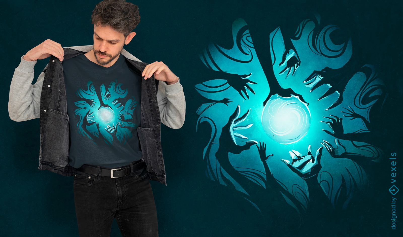 Hands around magical ball of light t-shirt design